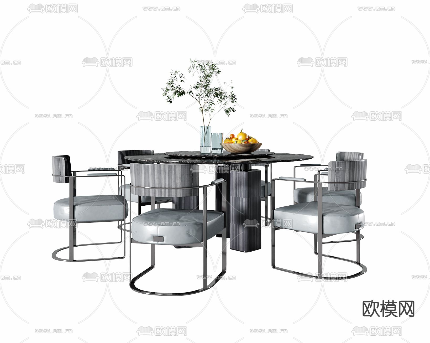 圆形餐桌椅3d模型下载