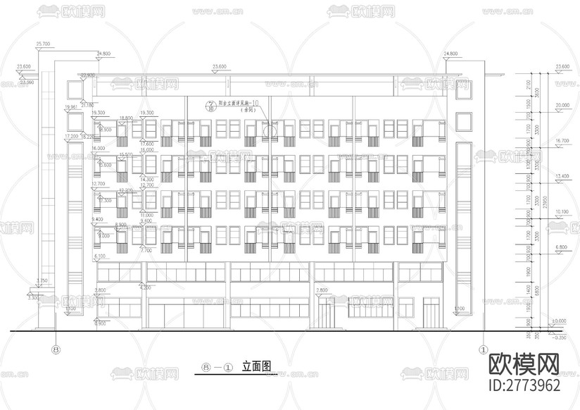 公司五層宿舍樓CAD施工圖下載(渲染圖5)