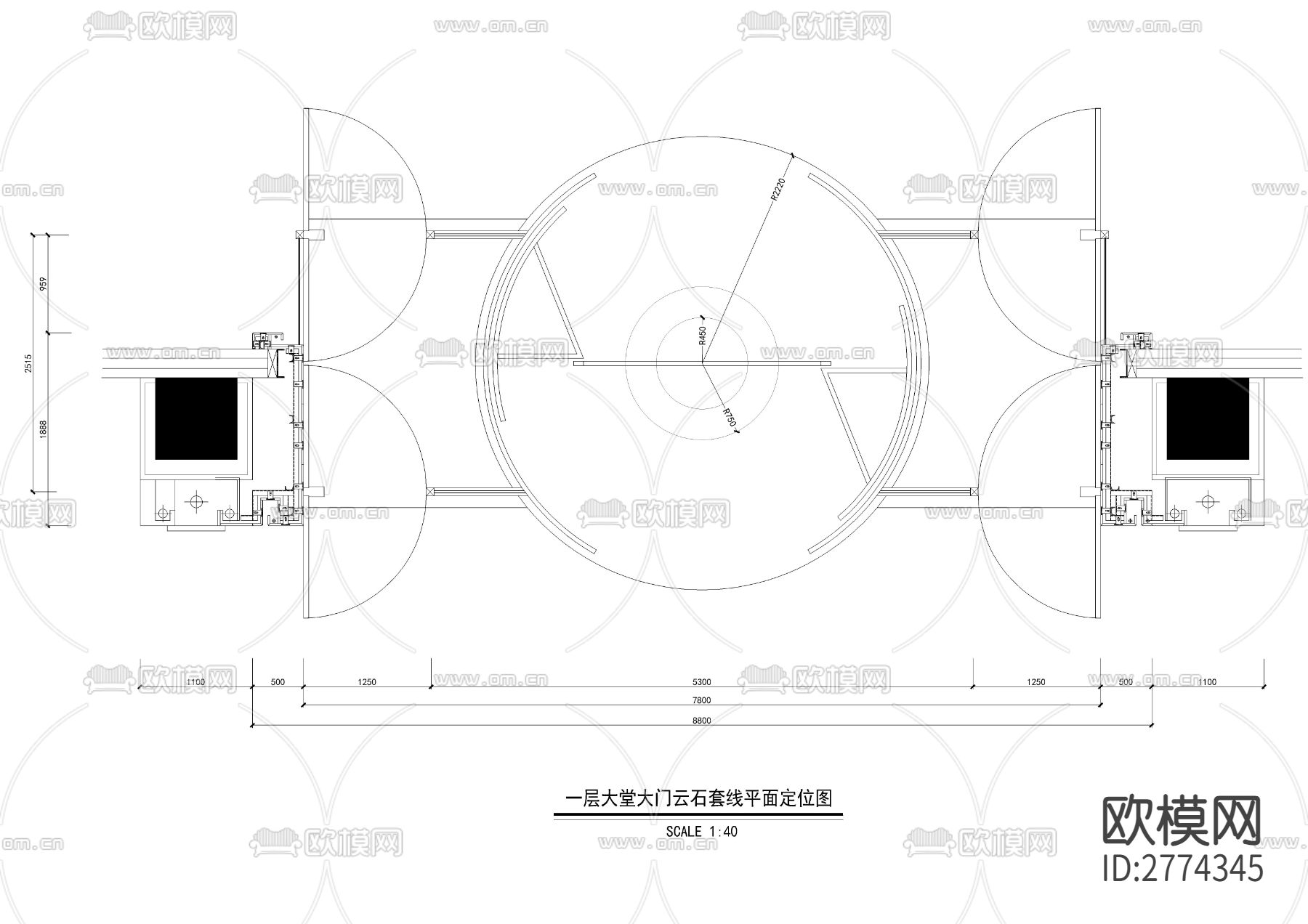 星级酒店一层大堂 入口大门CAD施工图下载（渲染图3）