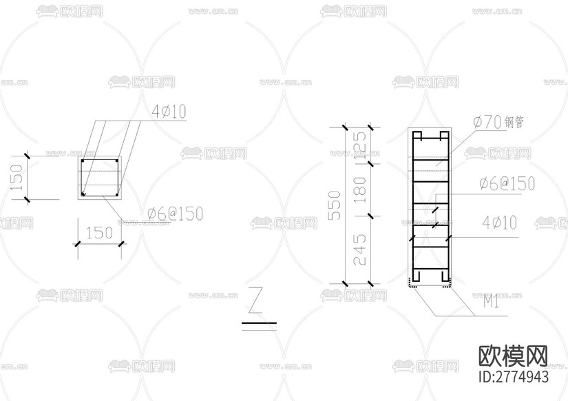 全套園橋建筑結(jié)構(gòu)cad施工圖下載(渲染圖8)