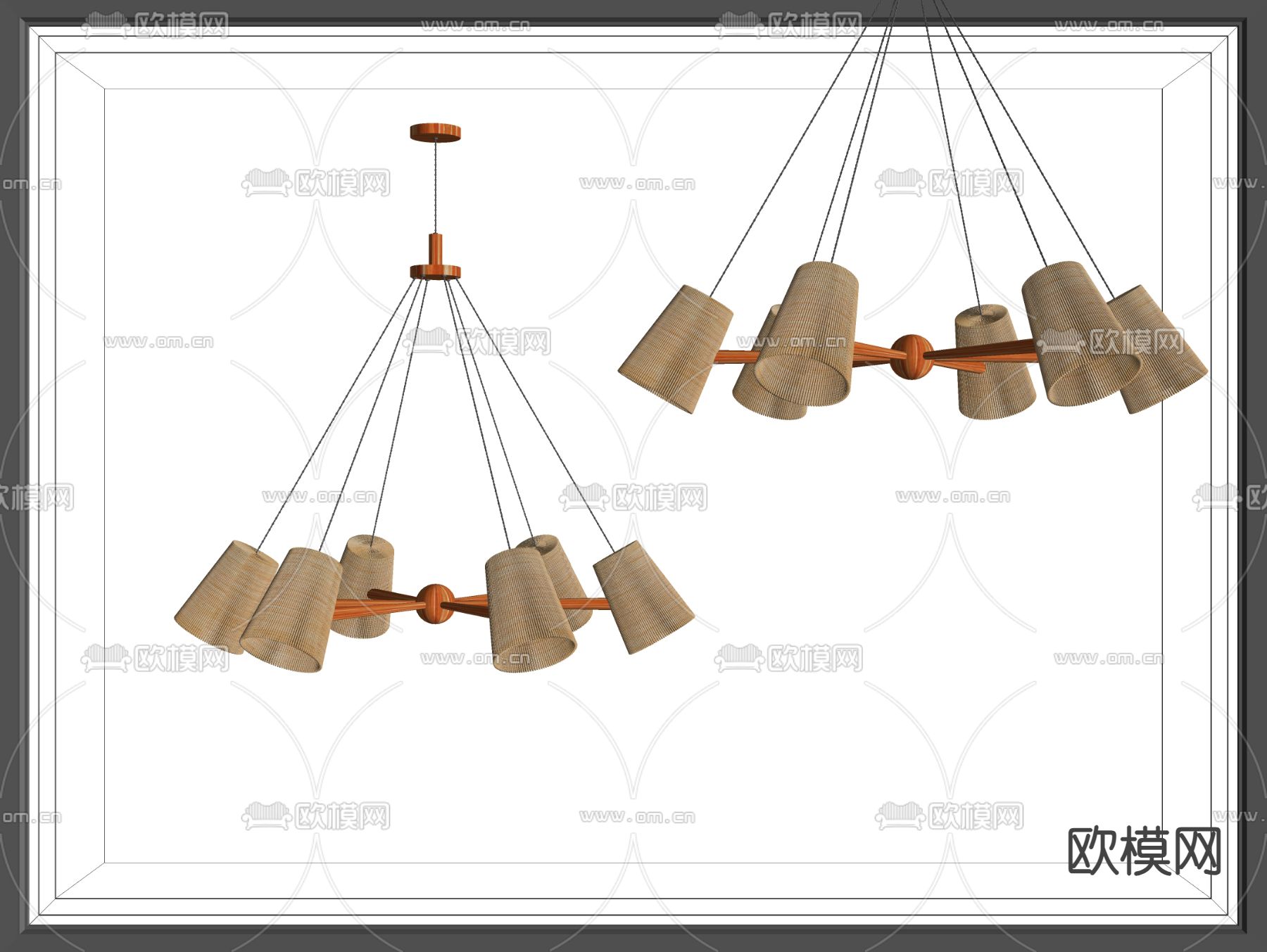 东南亚编织多头吊灯su模型下载（渲染图2）