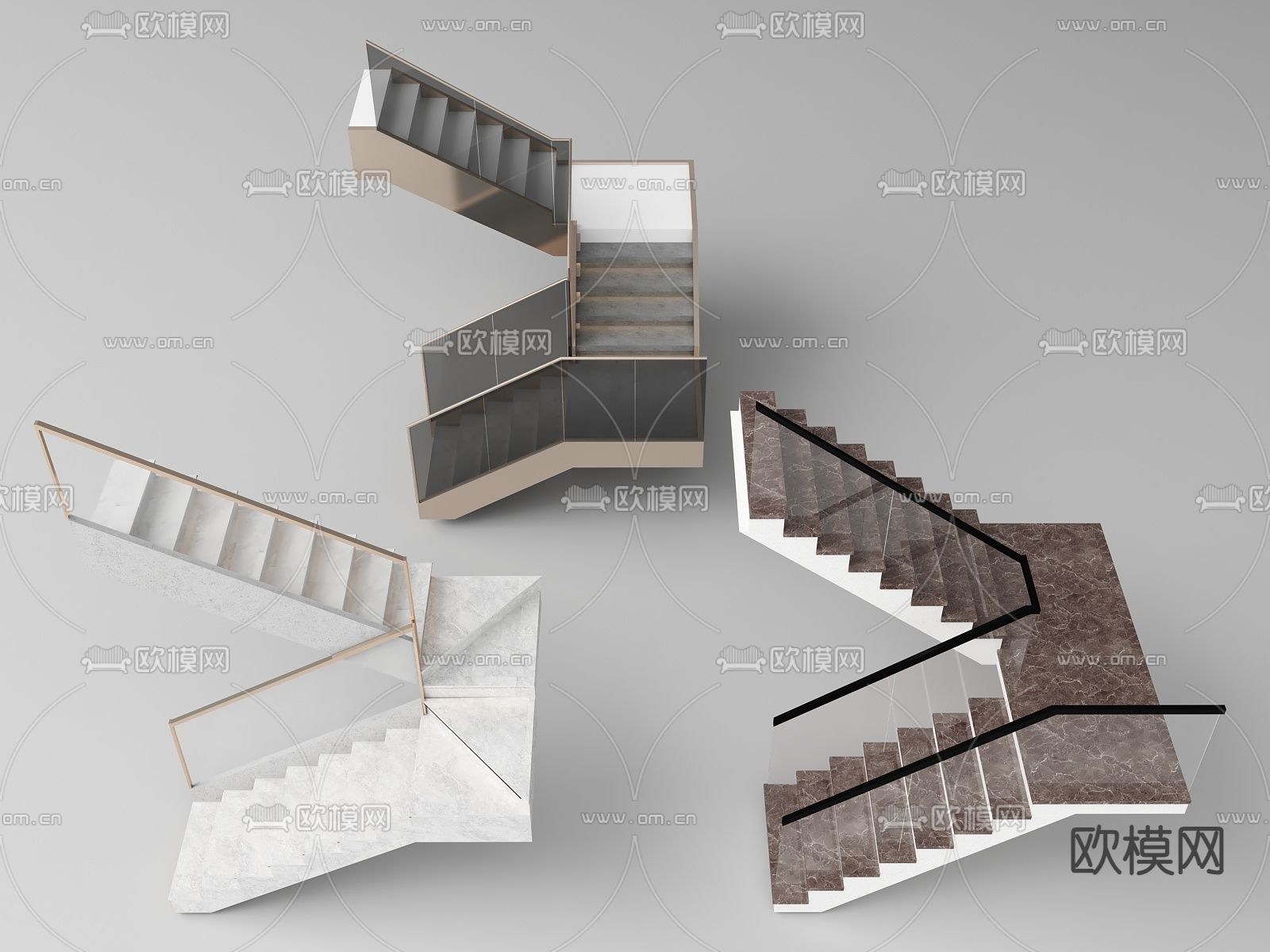 扶手楼梯 拐角楼梯 玻璃楼梯su模型下载（渲染图1）