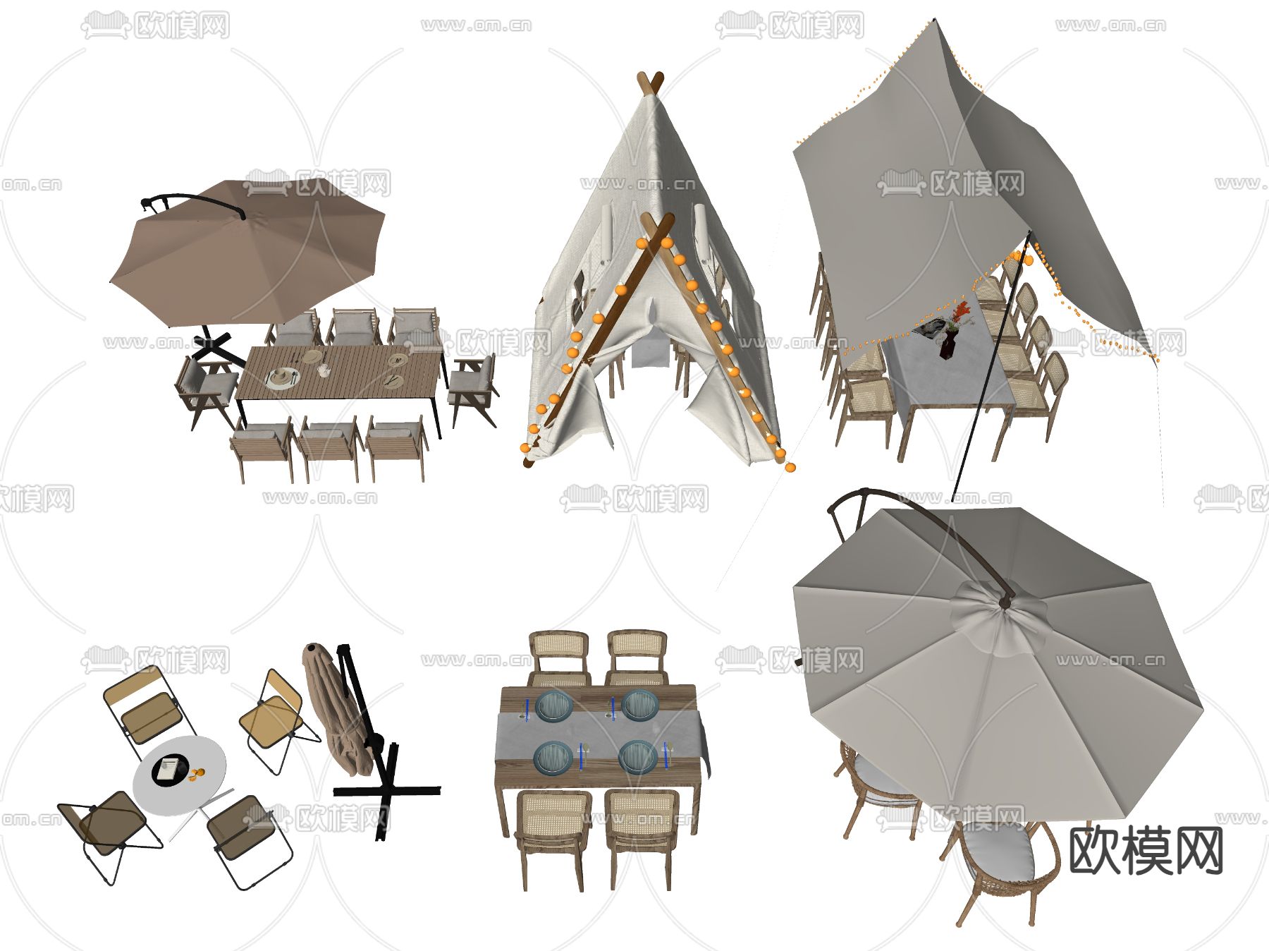露营帐篷 户外桌椅 遮阳伞su模型下载（渲染图2）