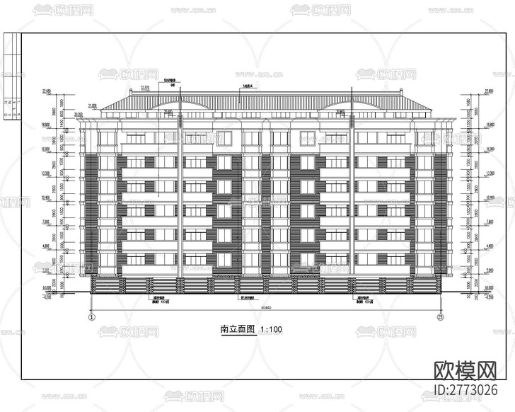 多層公寓建筑CAD施工圖下載(渲染圖6)