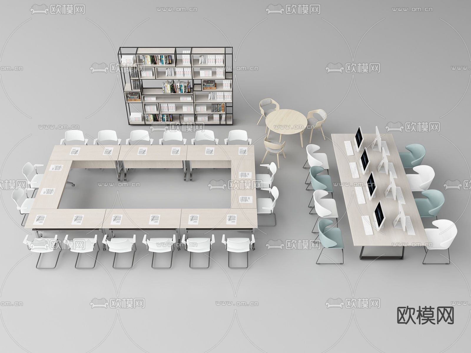 环形会议桌 会议台 书架su模型下载（渲染图1）