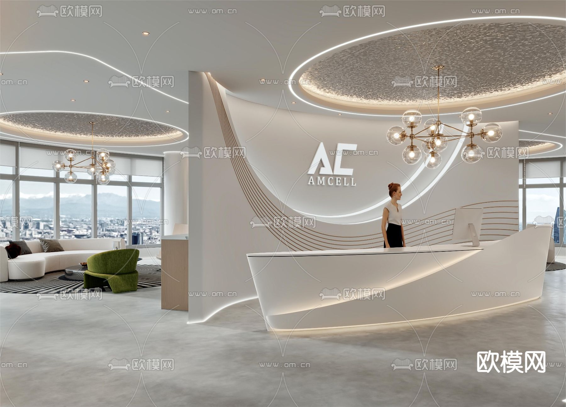 办公室前台 接待区3d模型下载（渲染图6）