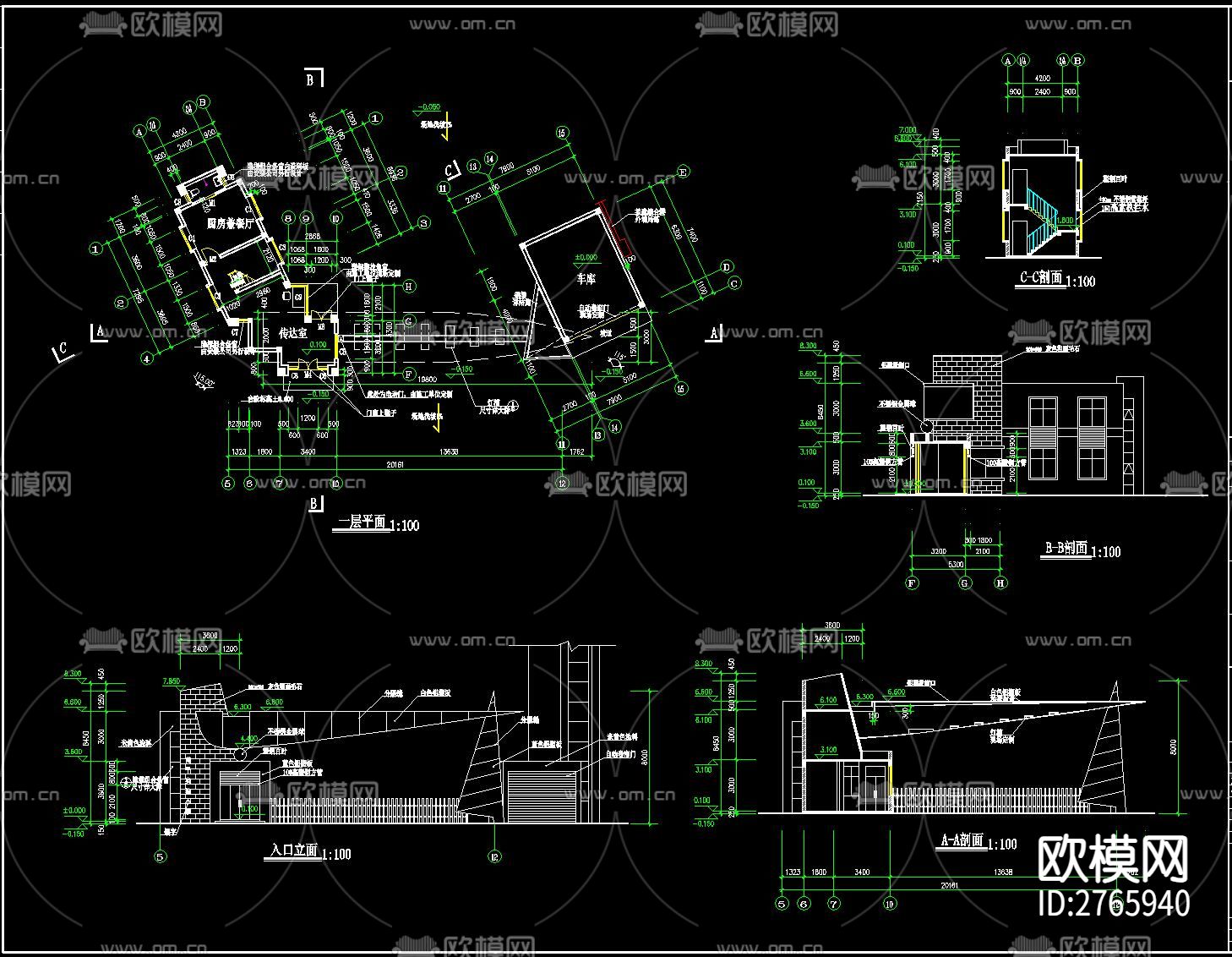 小区门头cad施工图下载（渲染图1）