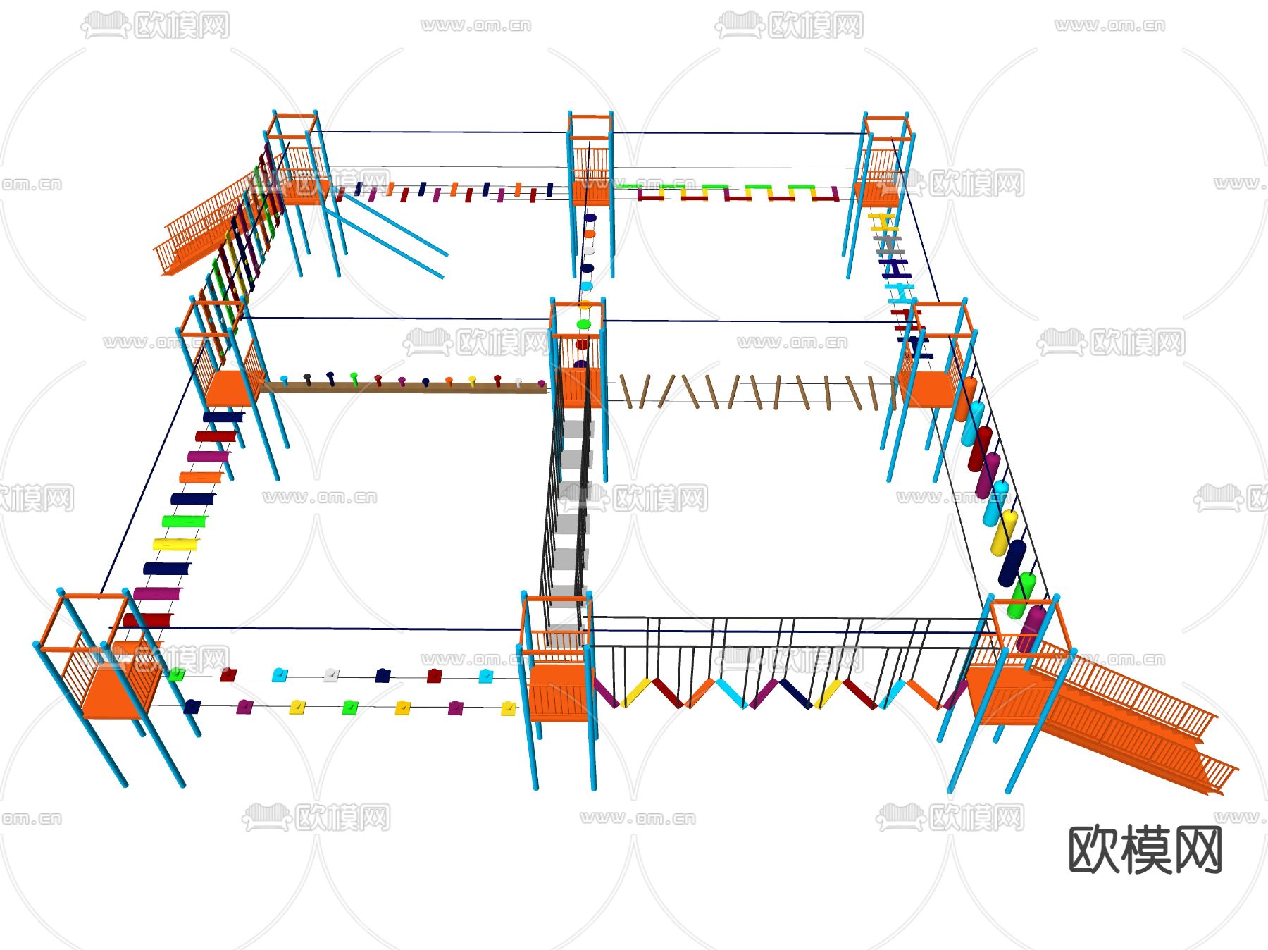 游乐设施 丛林魔网 空中拓展su模型下载（渲染图2）