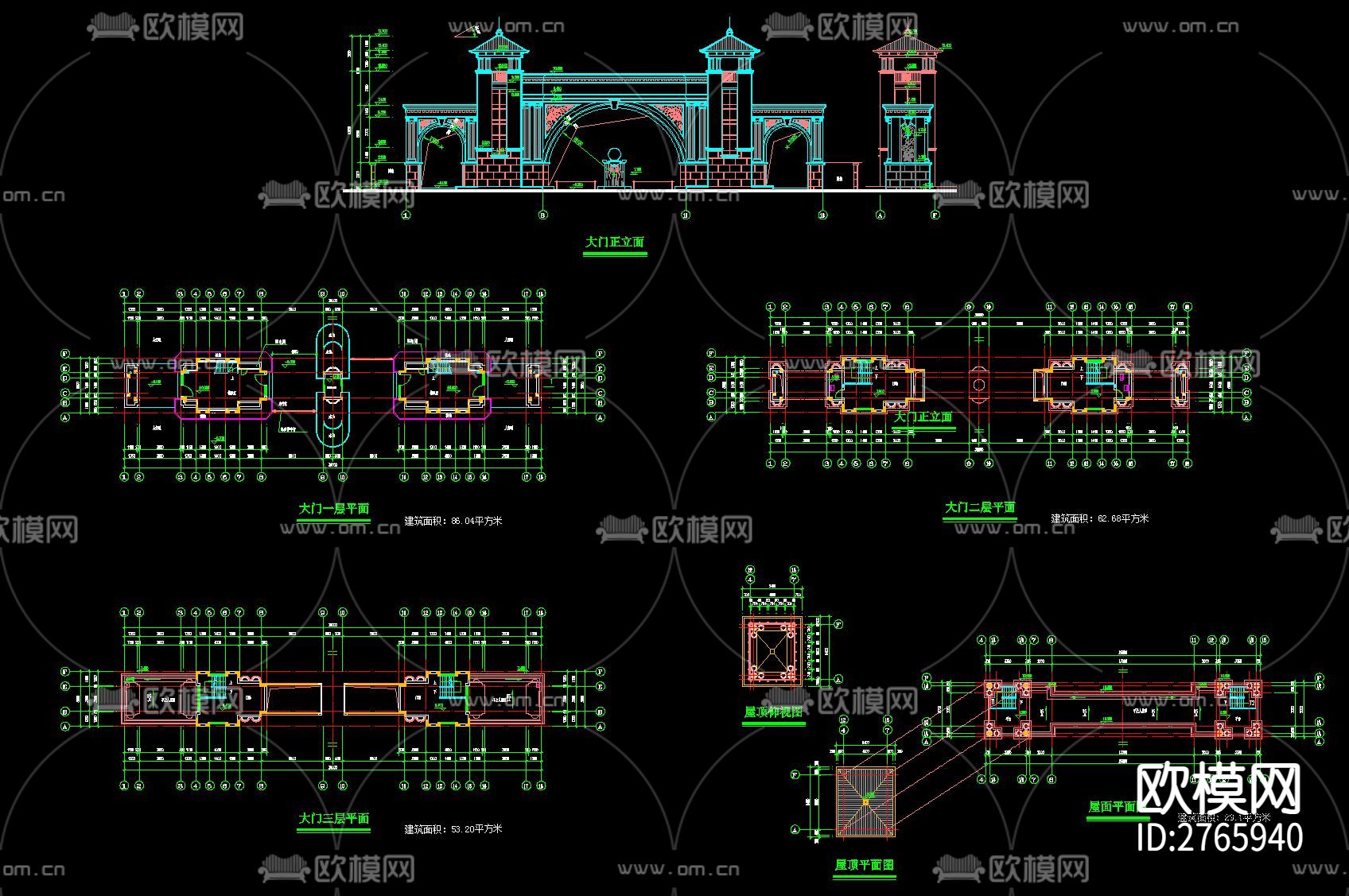 小区门头cad施工图下载（渲染图9）