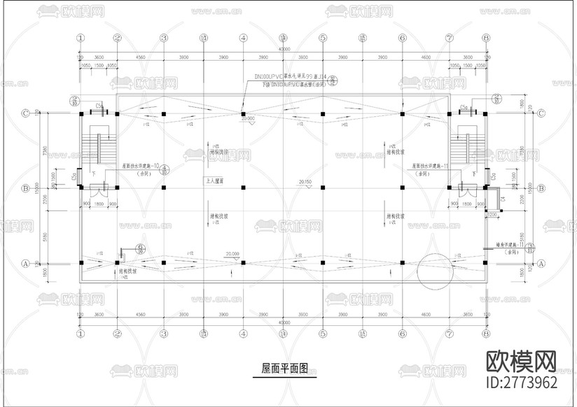 公司五層宿舍樓CAD施工圖下載(渲染圖3)