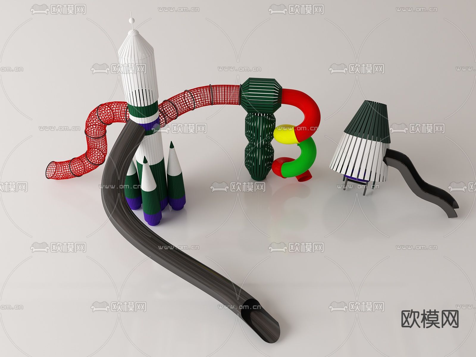 游乐设施 火箭滑滑梯su模型下载（渲染图1）