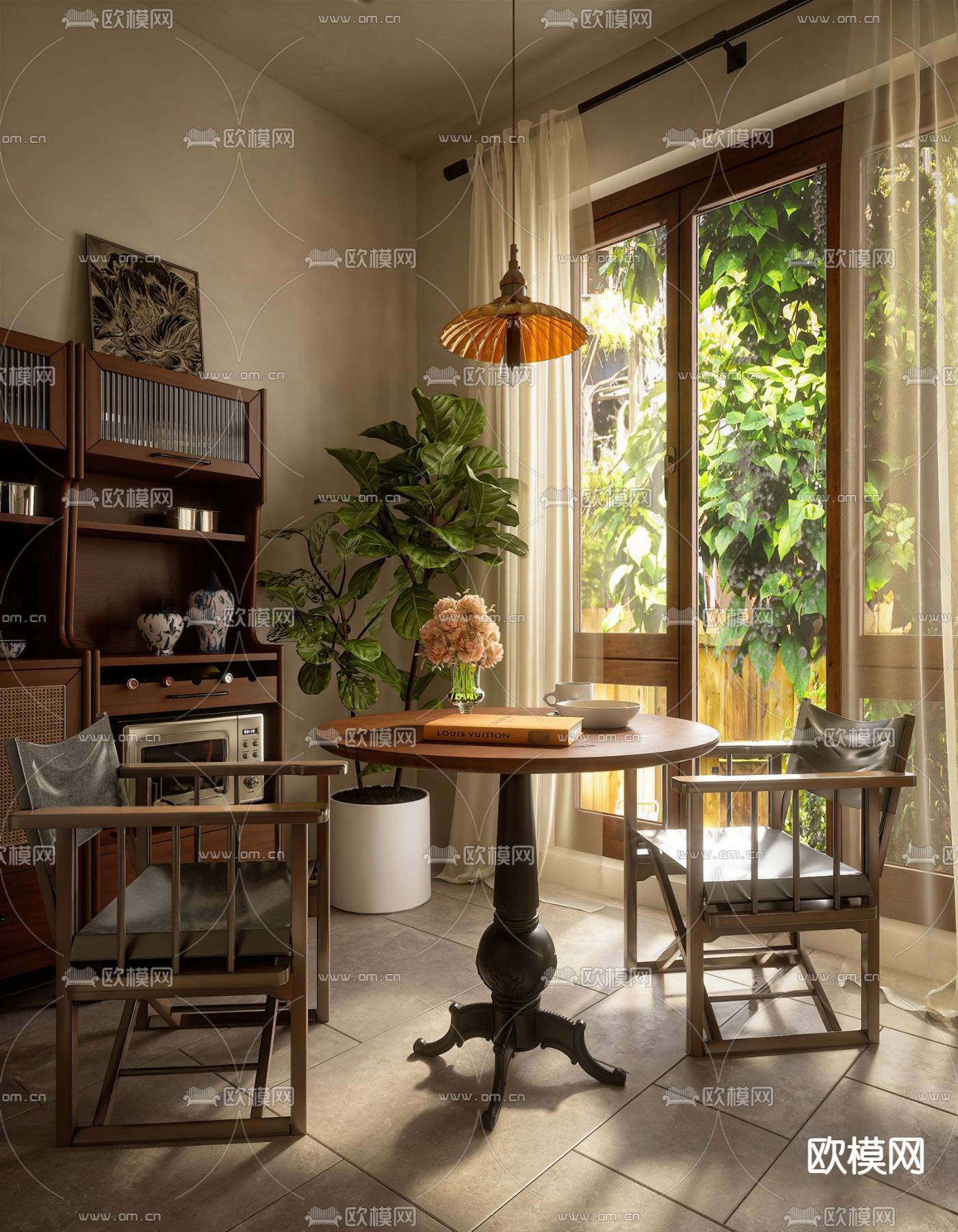 中古风餐厅su模型下载（渲染图1）