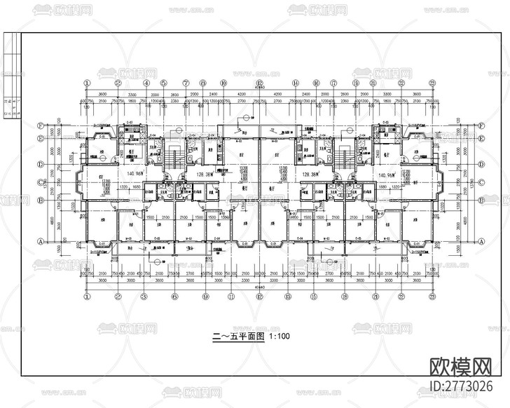 多層公寓建筑CAD施工圖下載(渲染圖5)