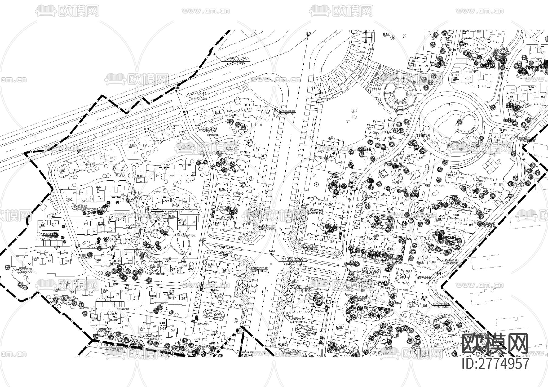 某新城市总体规划cad施工图下载（渲染图3）