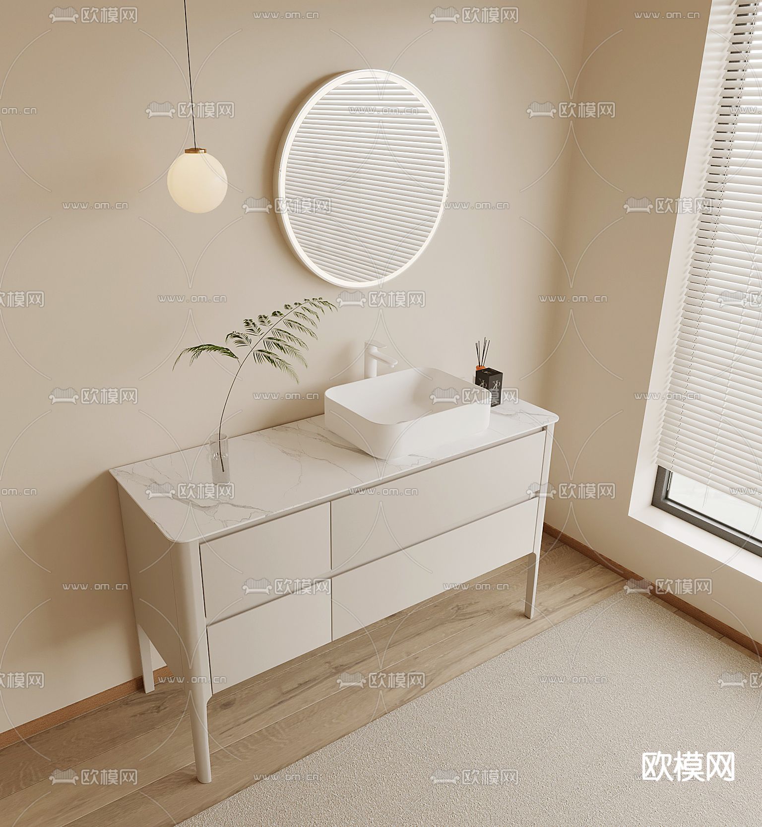 奶油风浴室柜su模型下载（渲染图1）