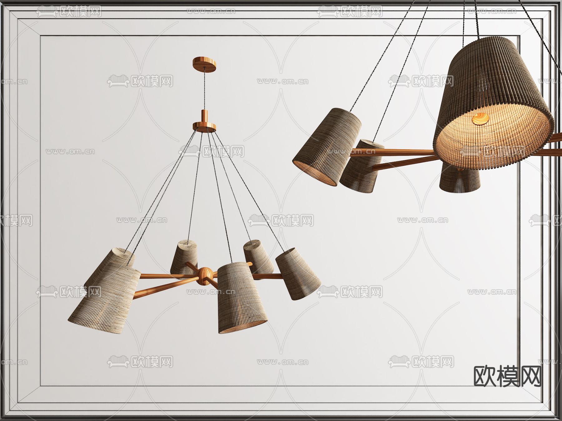 东南亚编织多头吊灯su模型下载（渲染图1）