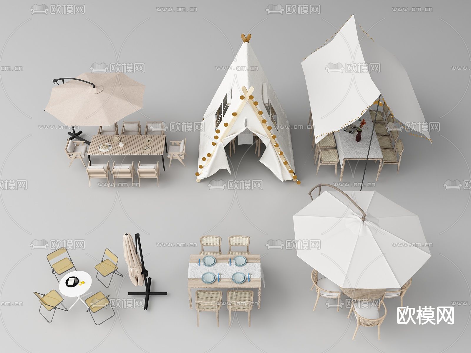 露营帐篷 户外桌椅 遮阳伞su模型下载（渲染图1）