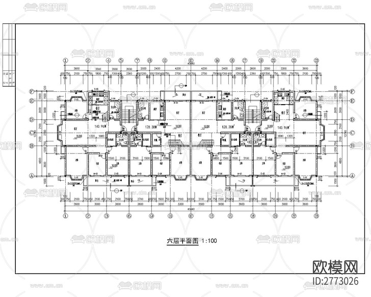 多層公寓建筑CAD施工圖下載(渲染圖2)
