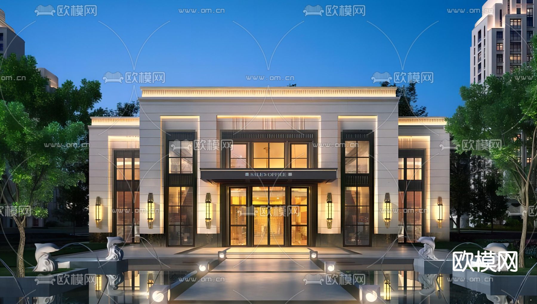 售楼处外观su模型下载（渲染图1）