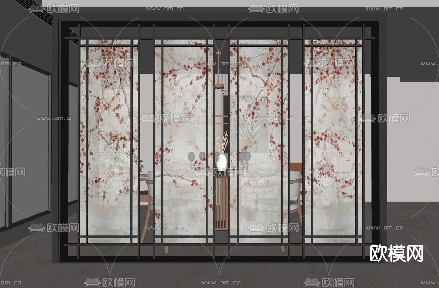 新中式屏风 隔断su模型下载（渲染图2）