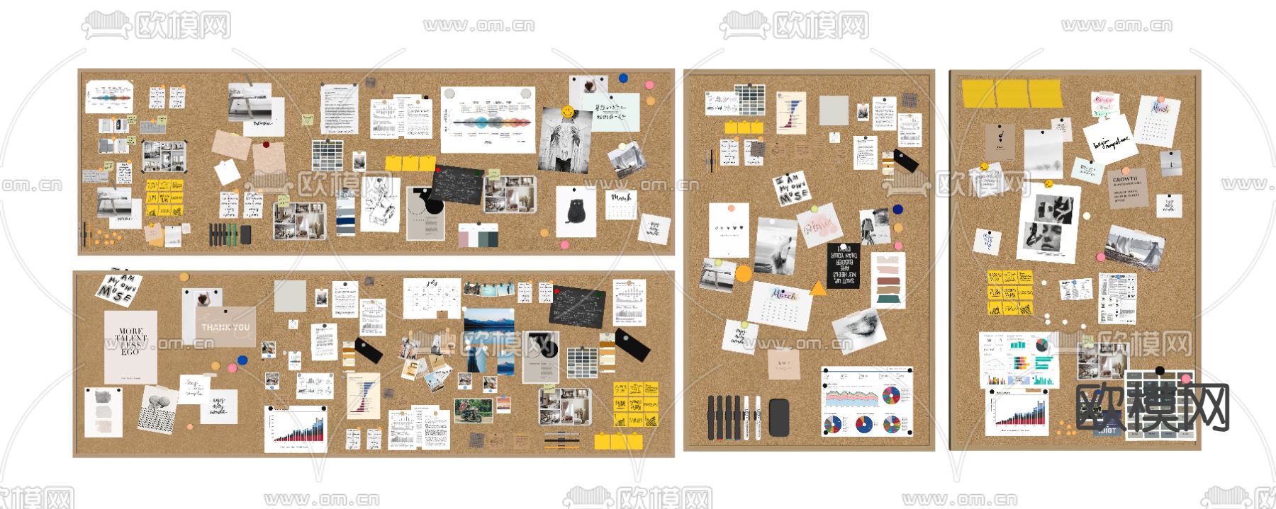 便签贴照片墙 墙饰 留言板黑板su模型下载（渲染图2）