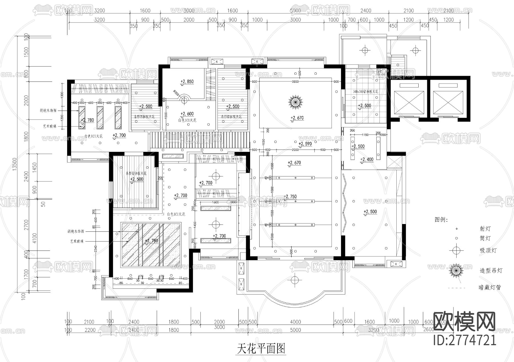 四室二厅三卫大平层CAD施工图下载（渲染图2）