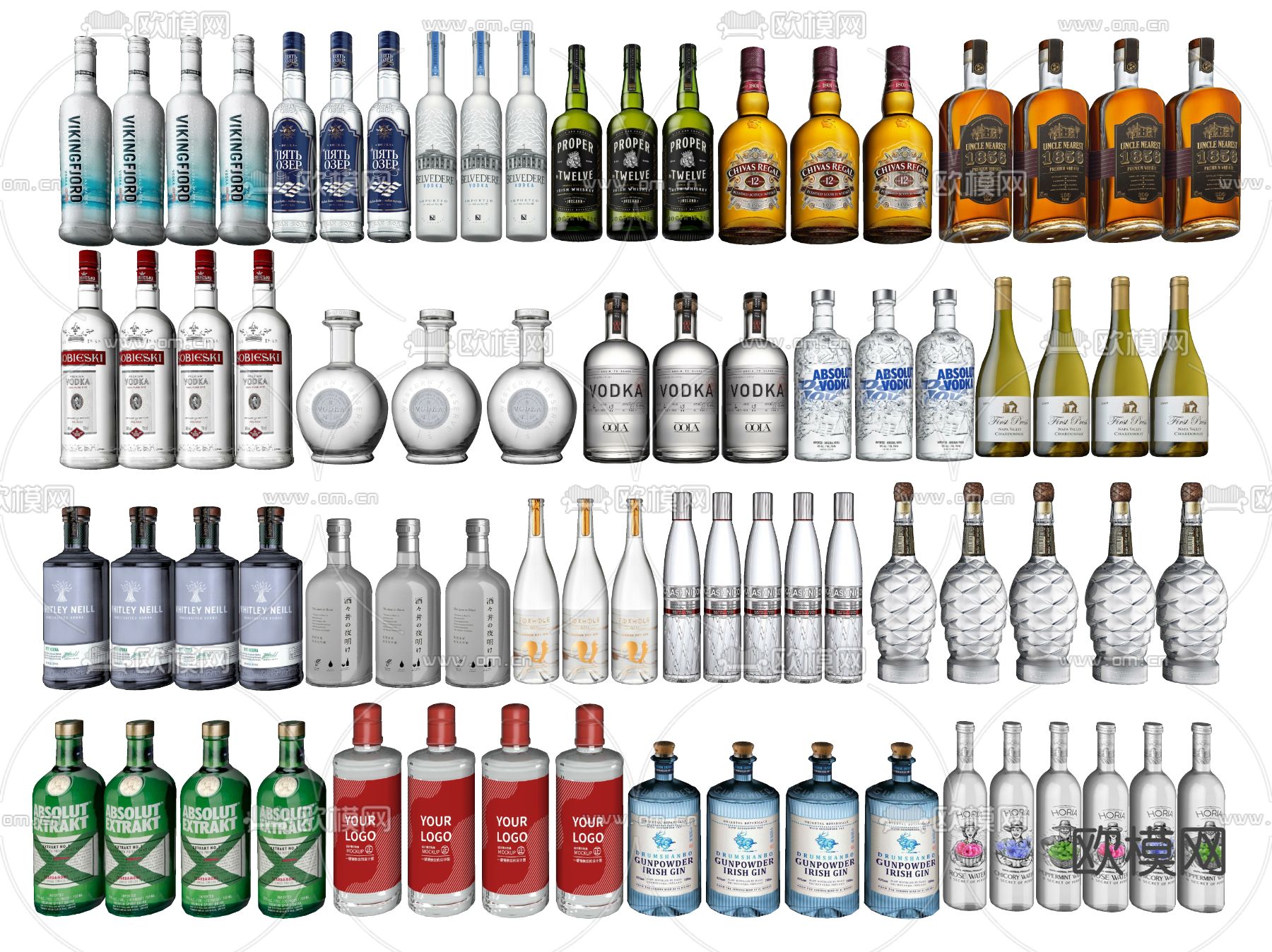 啤酒 红酒 洋酒 酒瓶su模型下载（渲染图2）