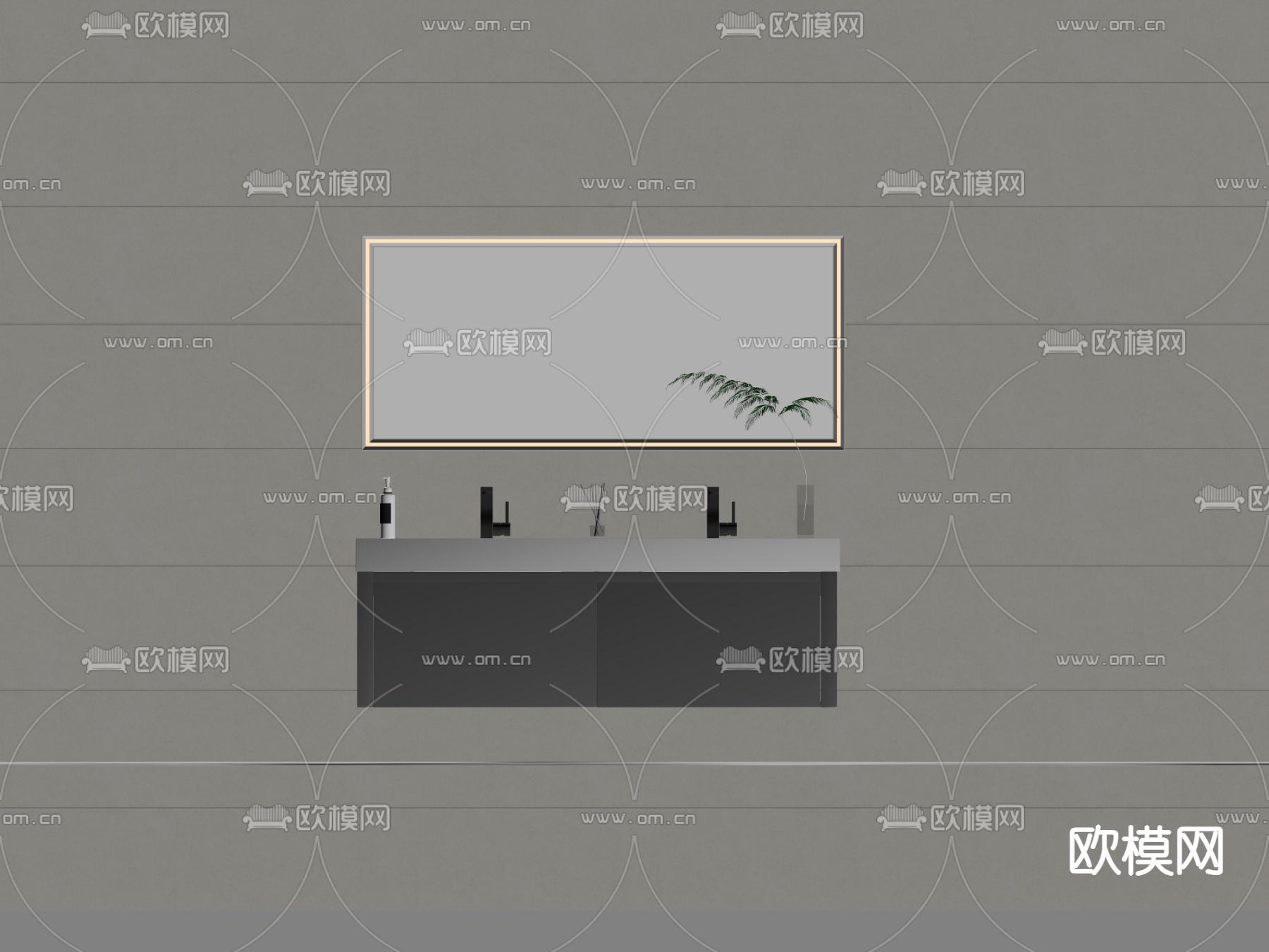 奶油风浴室柜su模型下载（渲染图2）