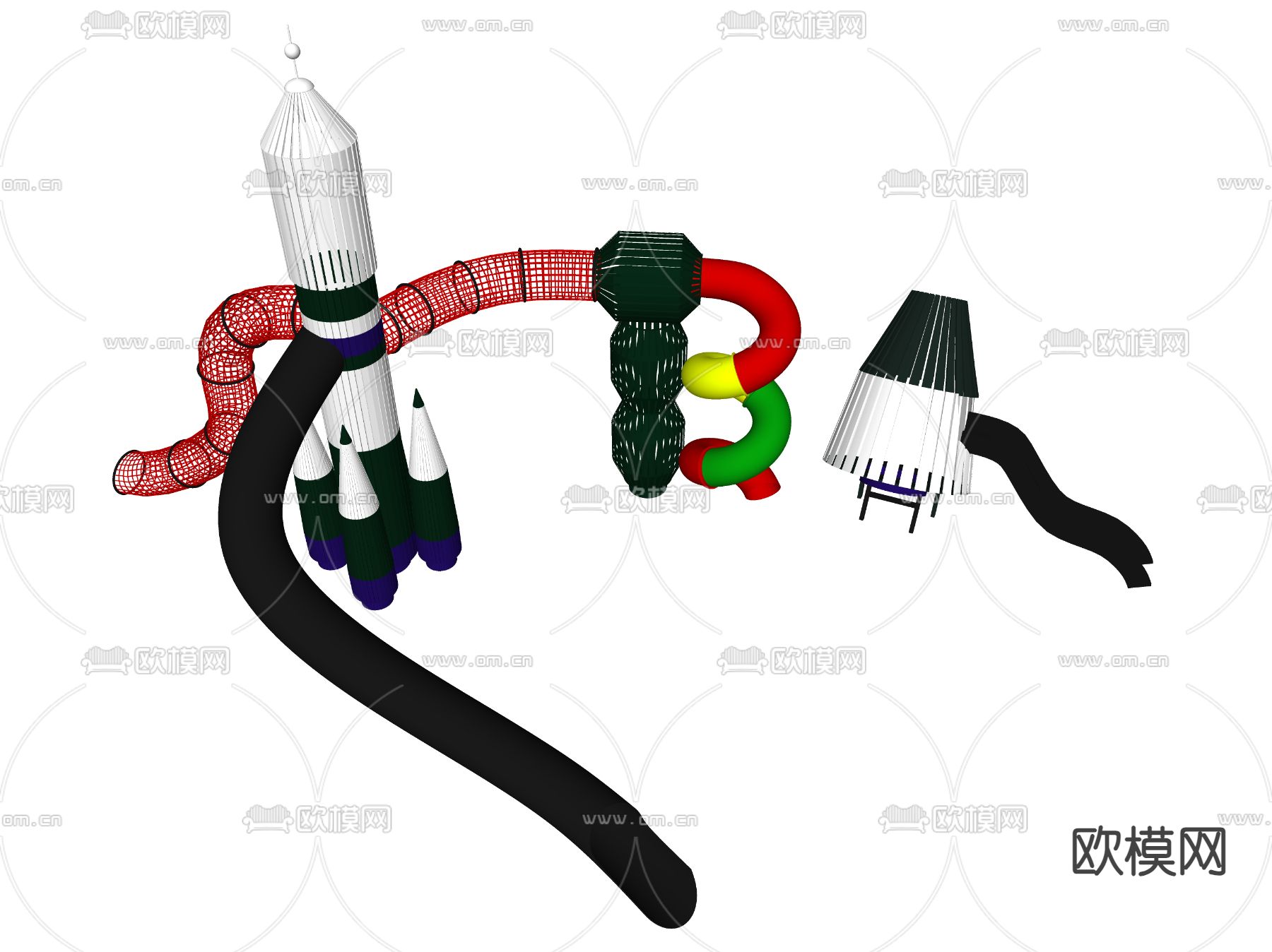 游乐设施 火箭滑滑梯su模型下载（渲染图2）