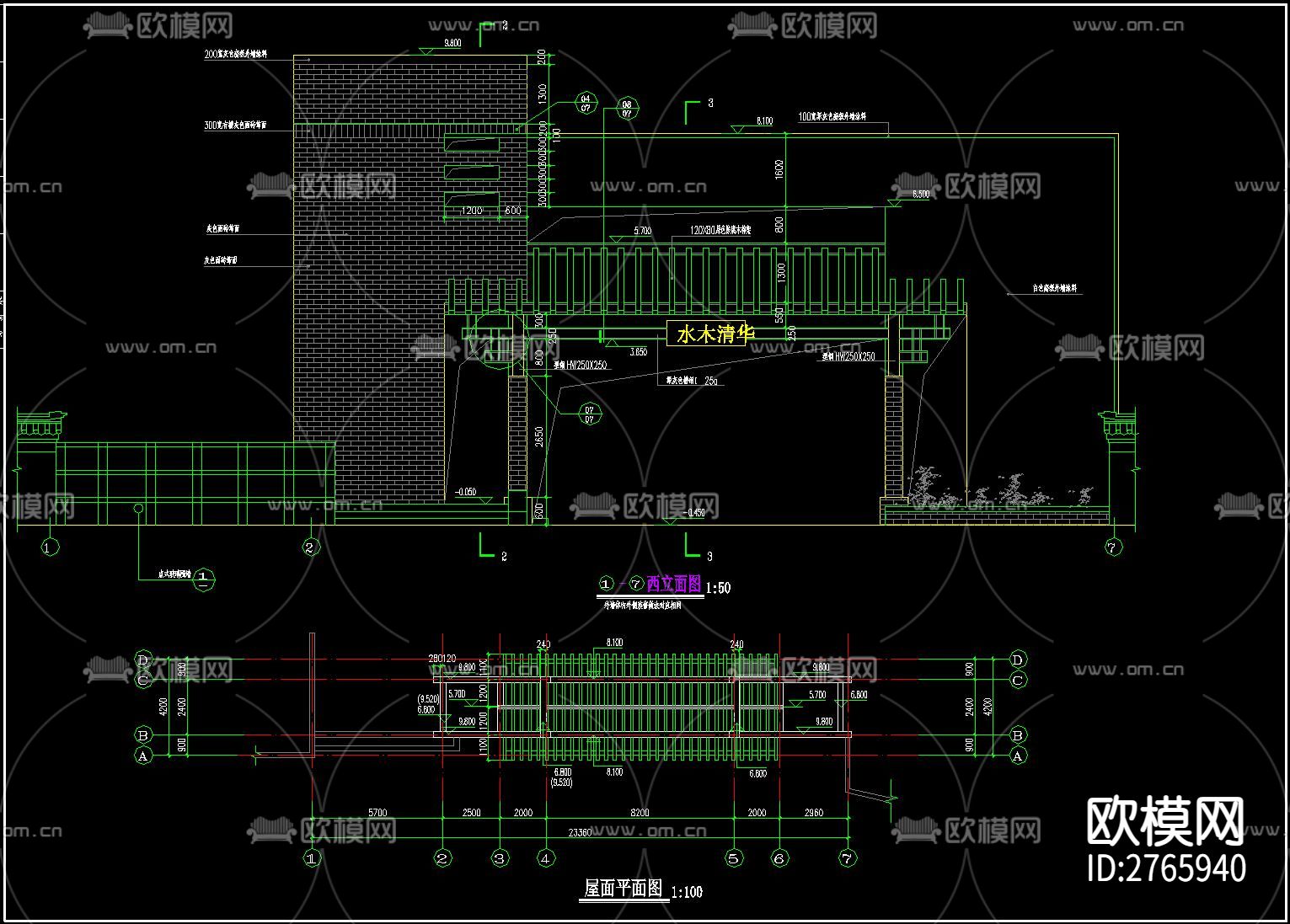 小区门头cad施工图下载（渲染图2）