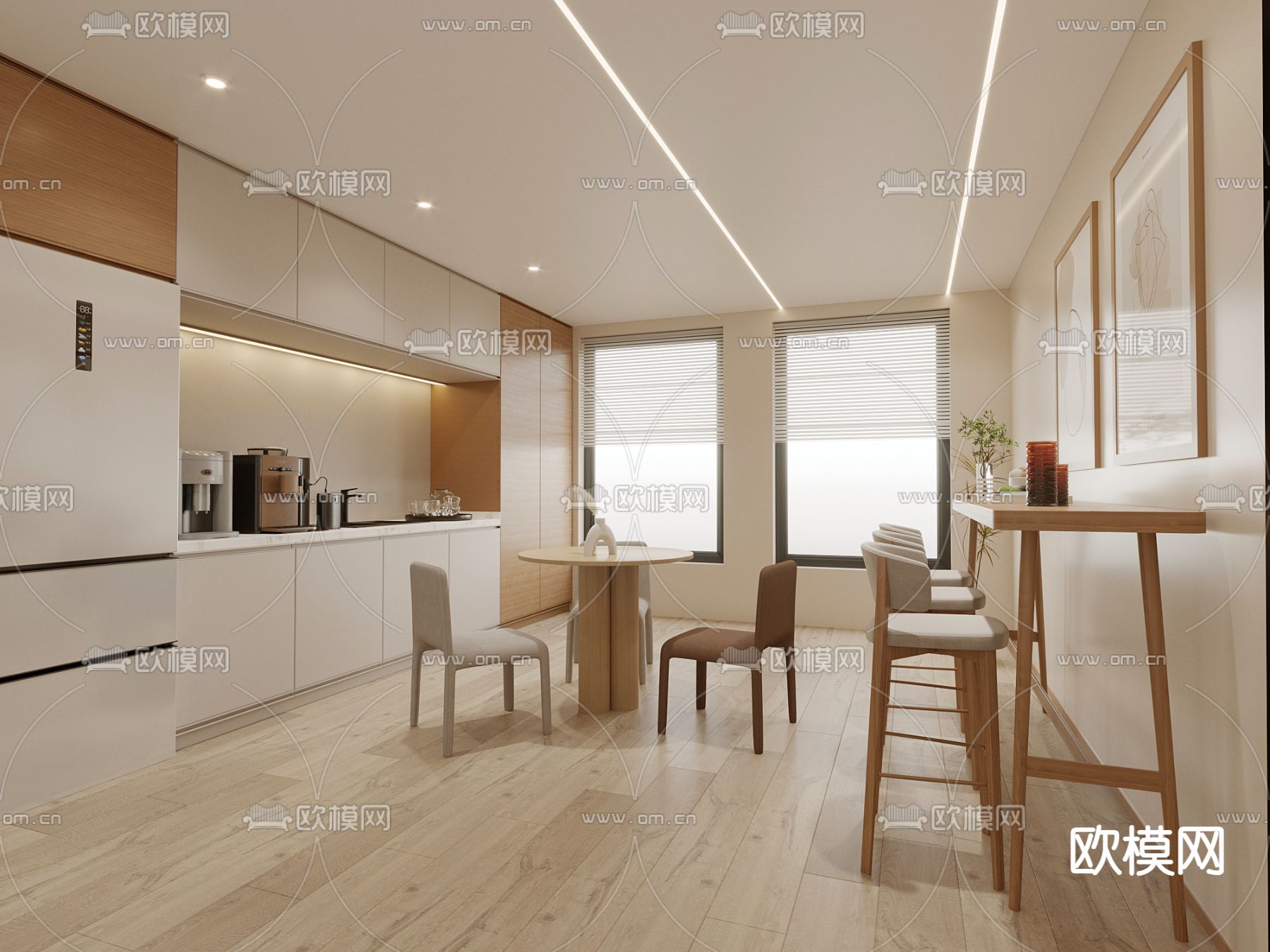 奶油风茶水间su模型下载（渲染图1）