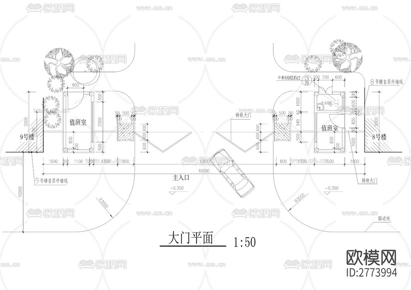 小區(qū)大門全套CAD施工圖下載(渲染圖2)