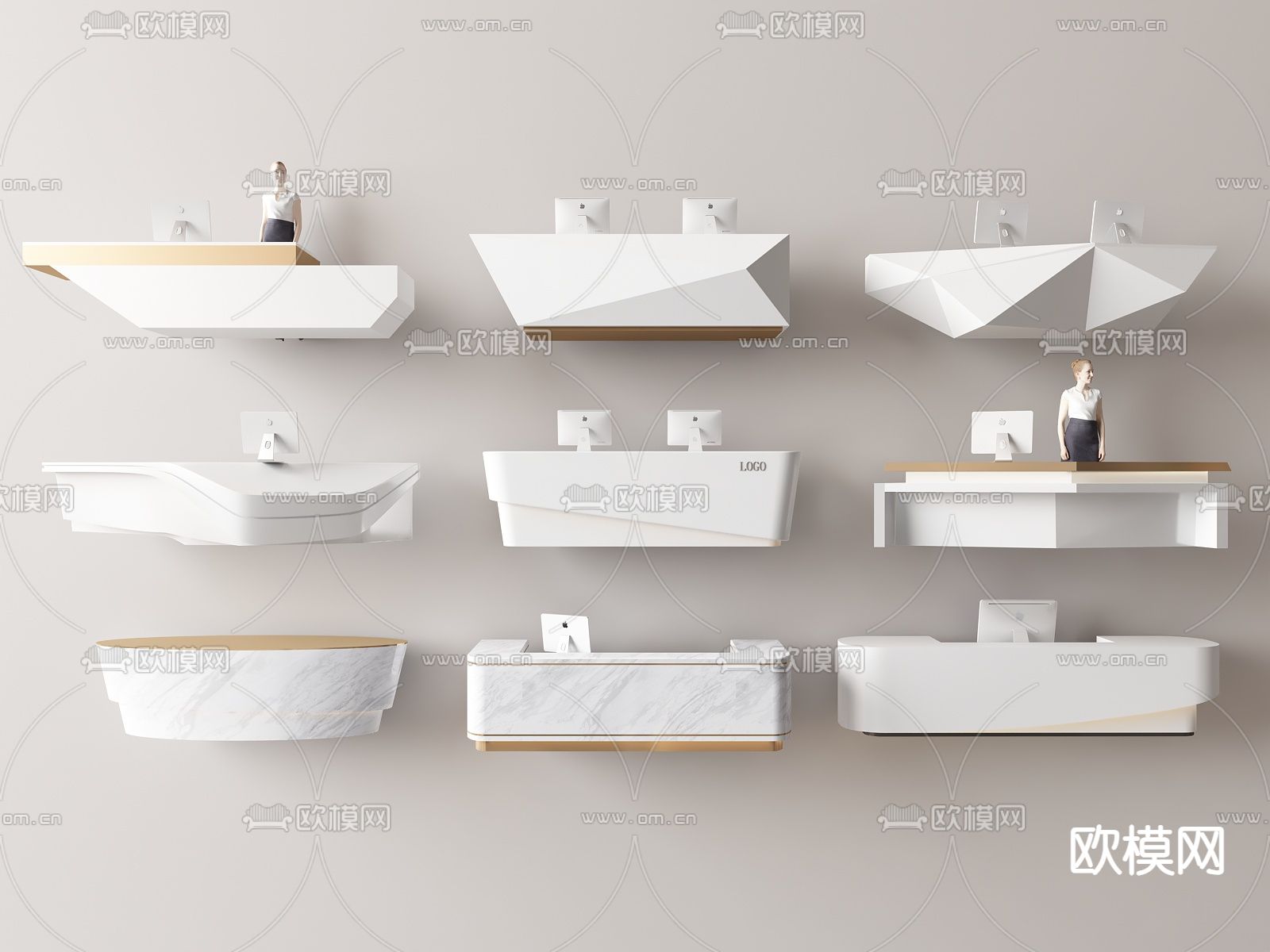 现代前台 接待台su模型下载（渲染图1）