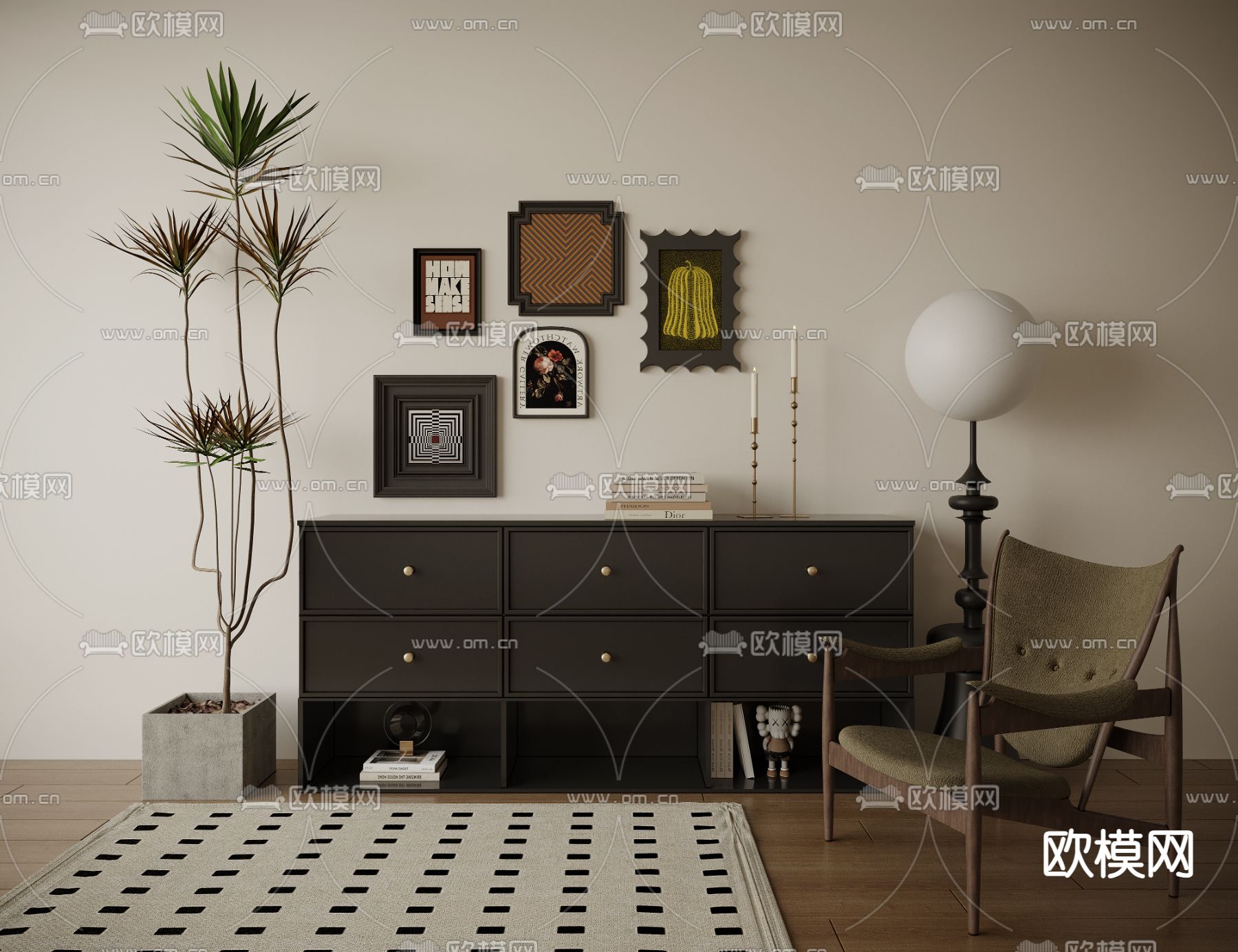 中古矮柜 斗柜su模型下载（渲染图1）