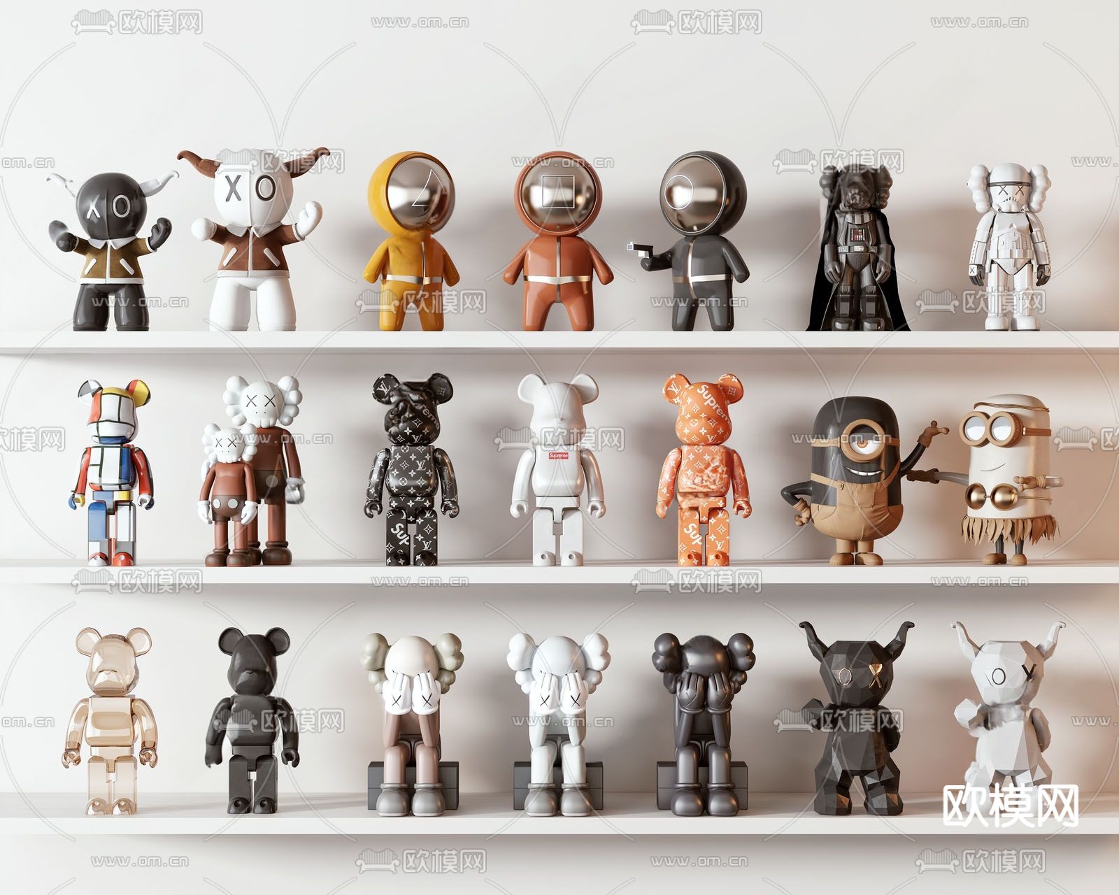 暴力熊 小黄人 潮玩摆件su模型下载（渲染图1）