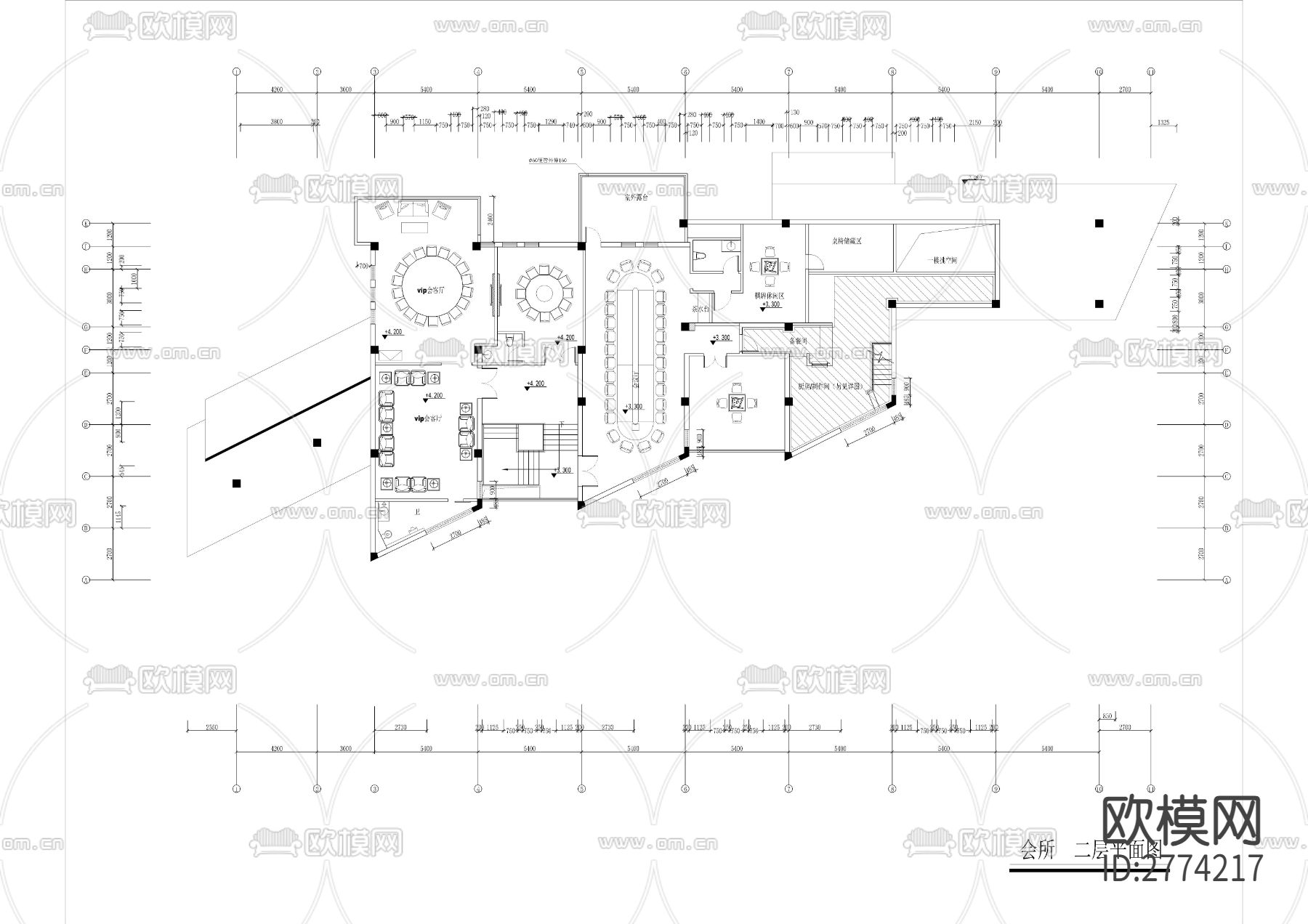 二层高档会所全套装修CAD施工图下载（渲染图1）