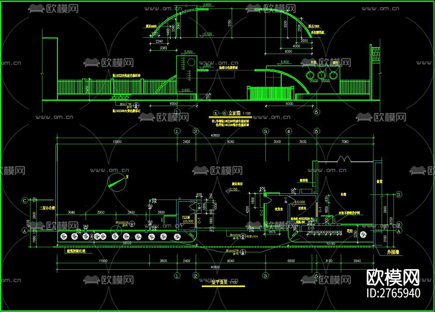 小区门头cad施工图下载（渲染图7）