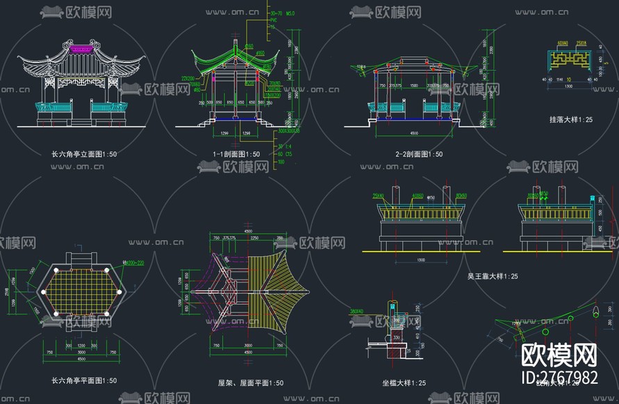 景觀亭子cad施工圖下載(渲染圖3)