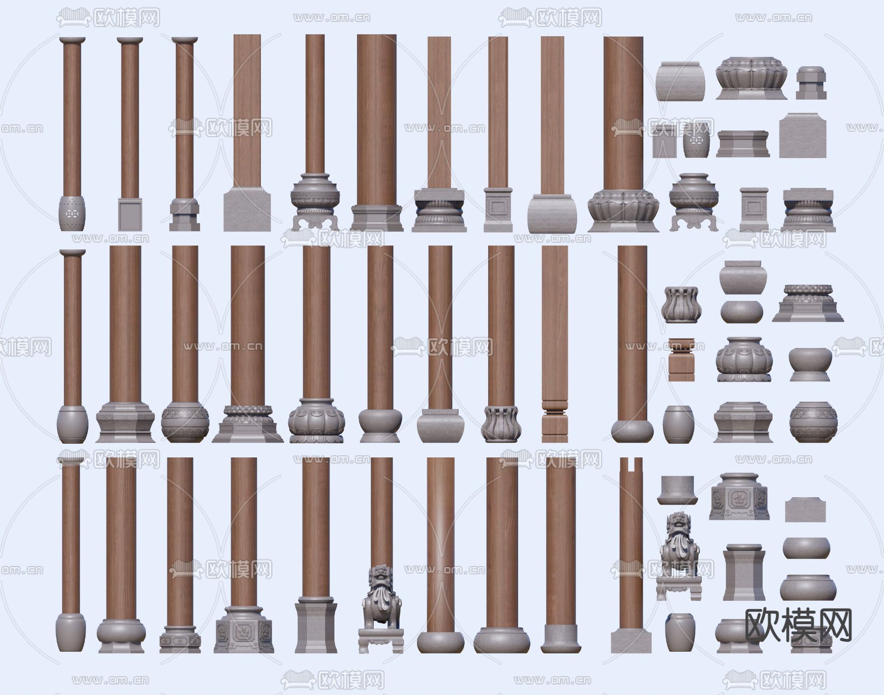 中式柱础 柱子su模型