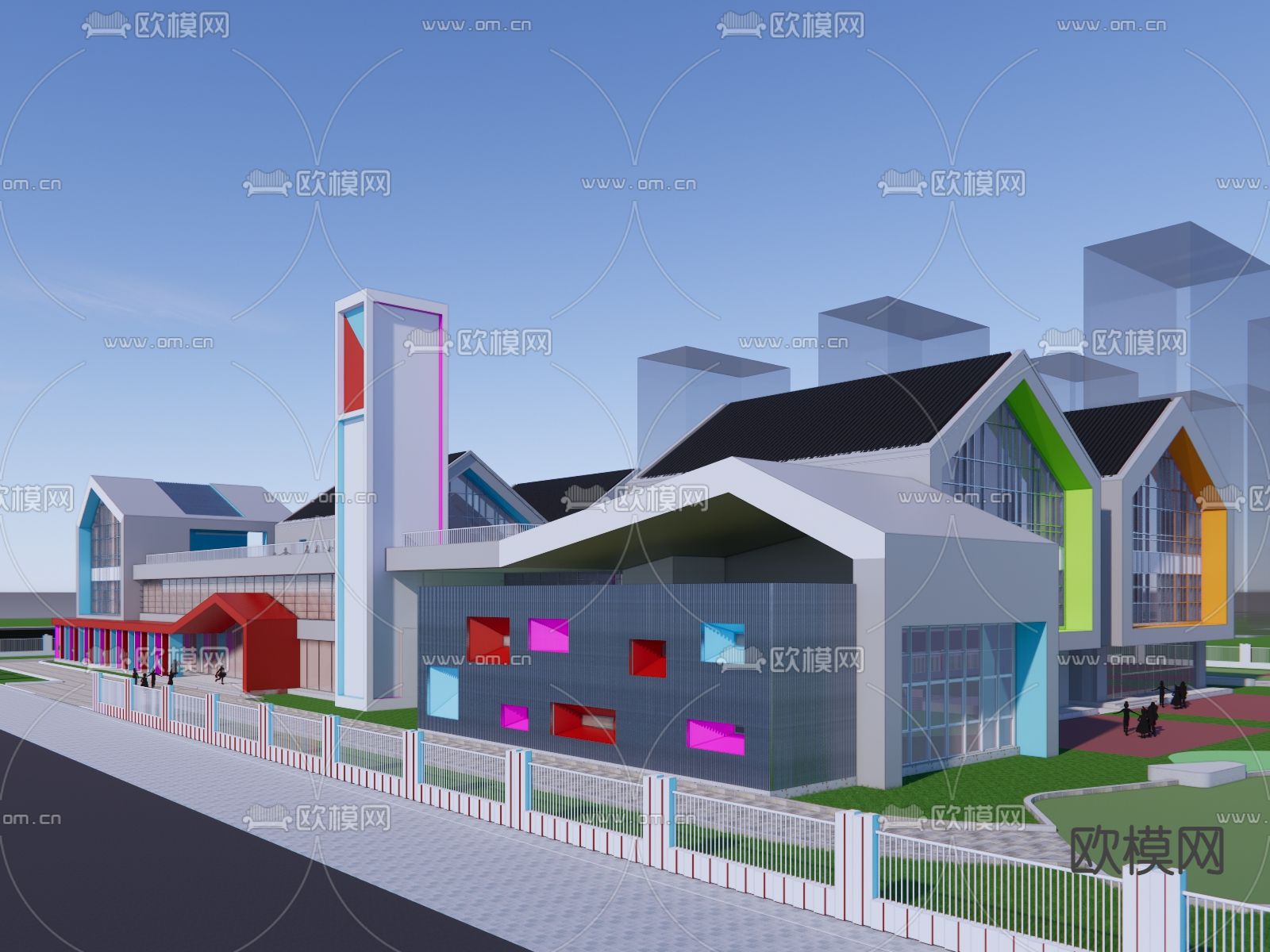 现代幼儿园外观su模型下载（渲染图3）