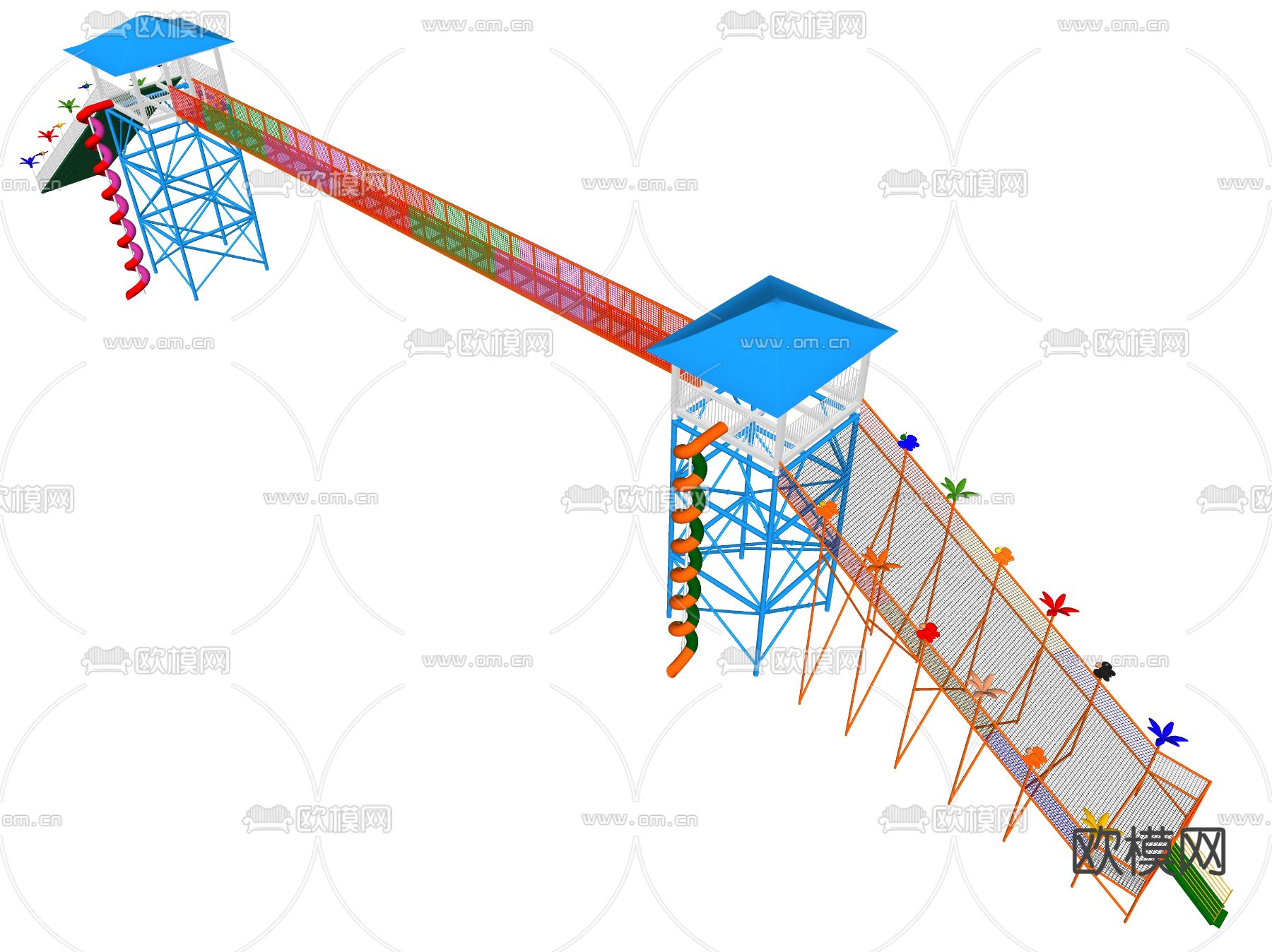 游乐设施 乐园器材 天空步道su模型下载（渲染图2）