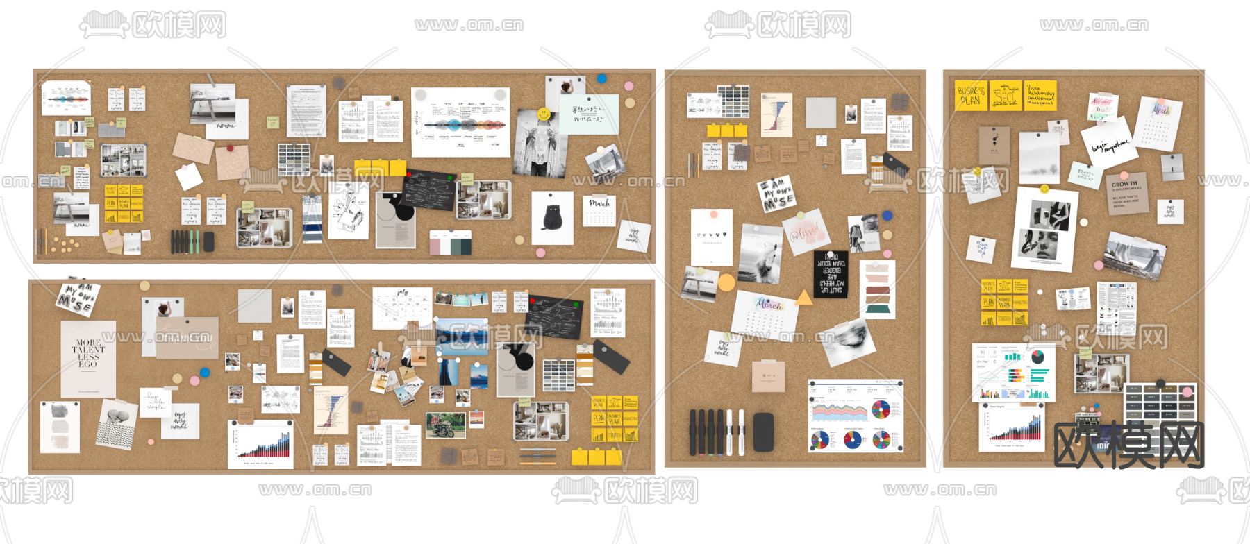 便签贴照片墙 墙饰 留言板黑板su模型下载（渲染图1）