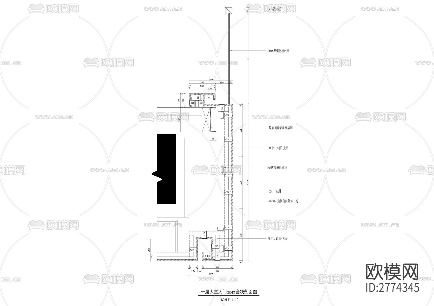 星级酒店一层大堂 入口大门CAD施工图下载（渲染图6）