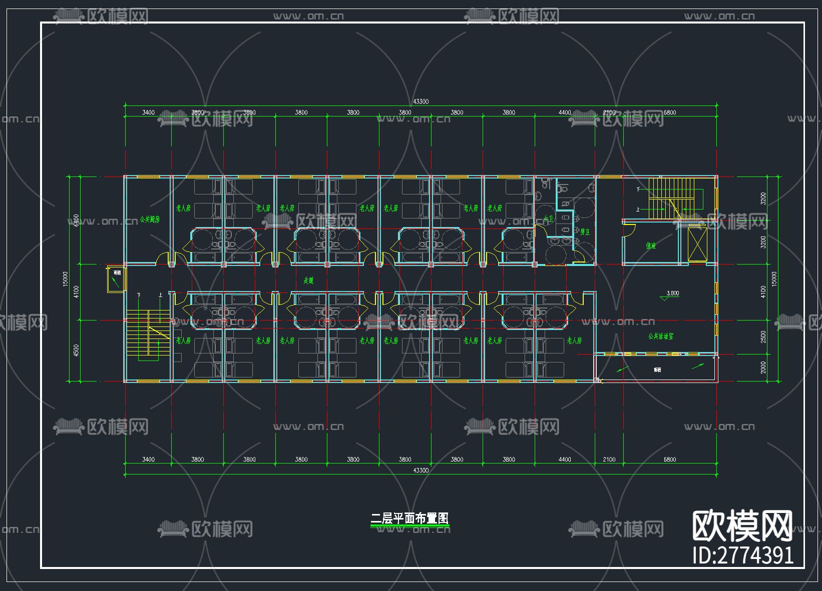 46套养老院敬老院CAD施工图下载（渲染图5）