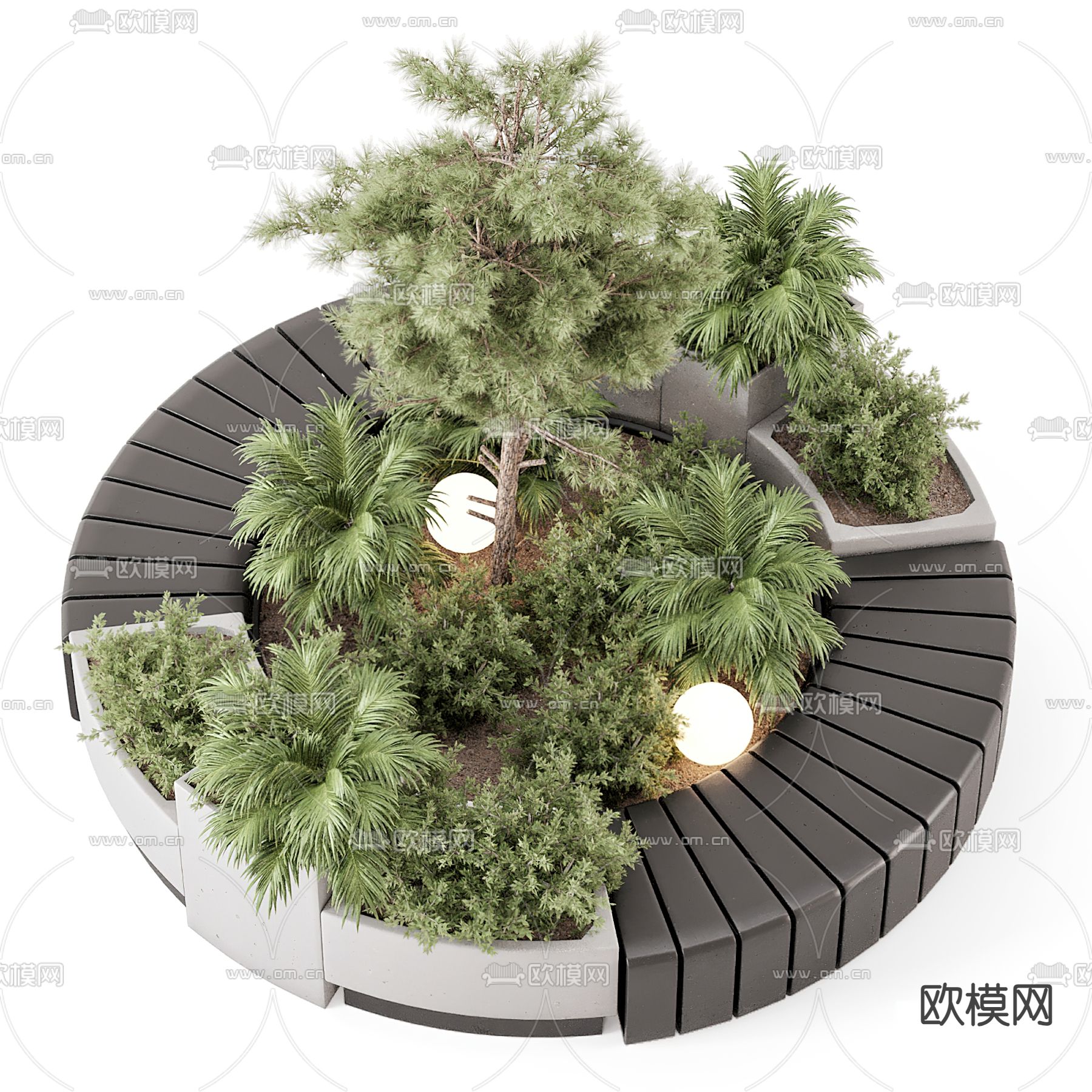 户外椅 树池椅 公园椅3d模型下载（渲染图1）