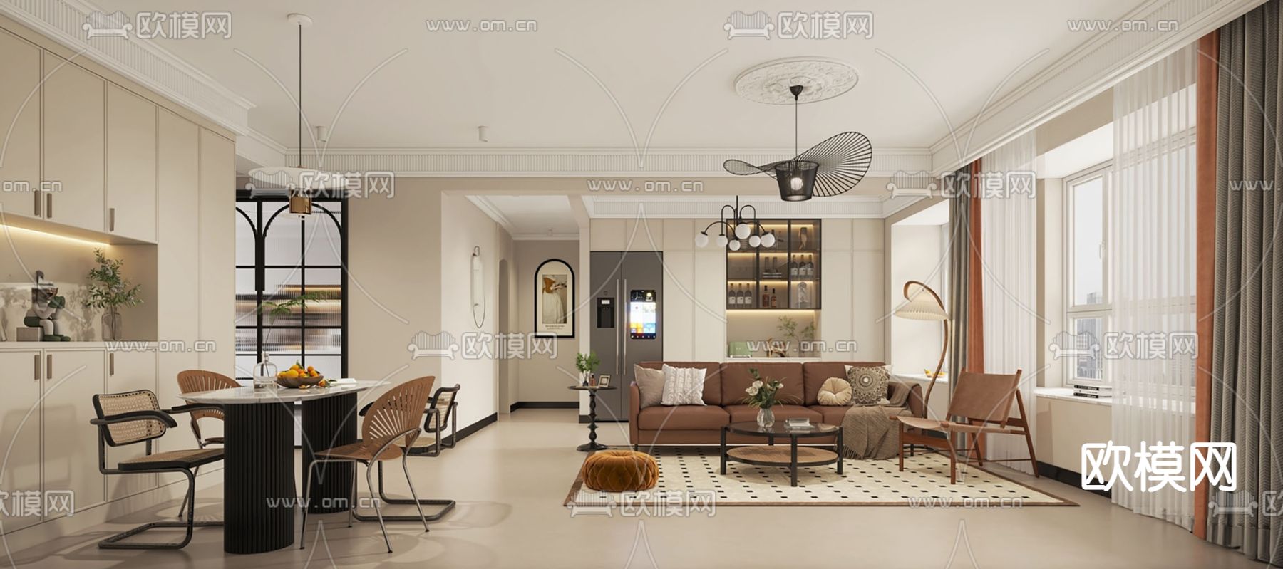 法式客餐厅su模型下载（渲染图1）