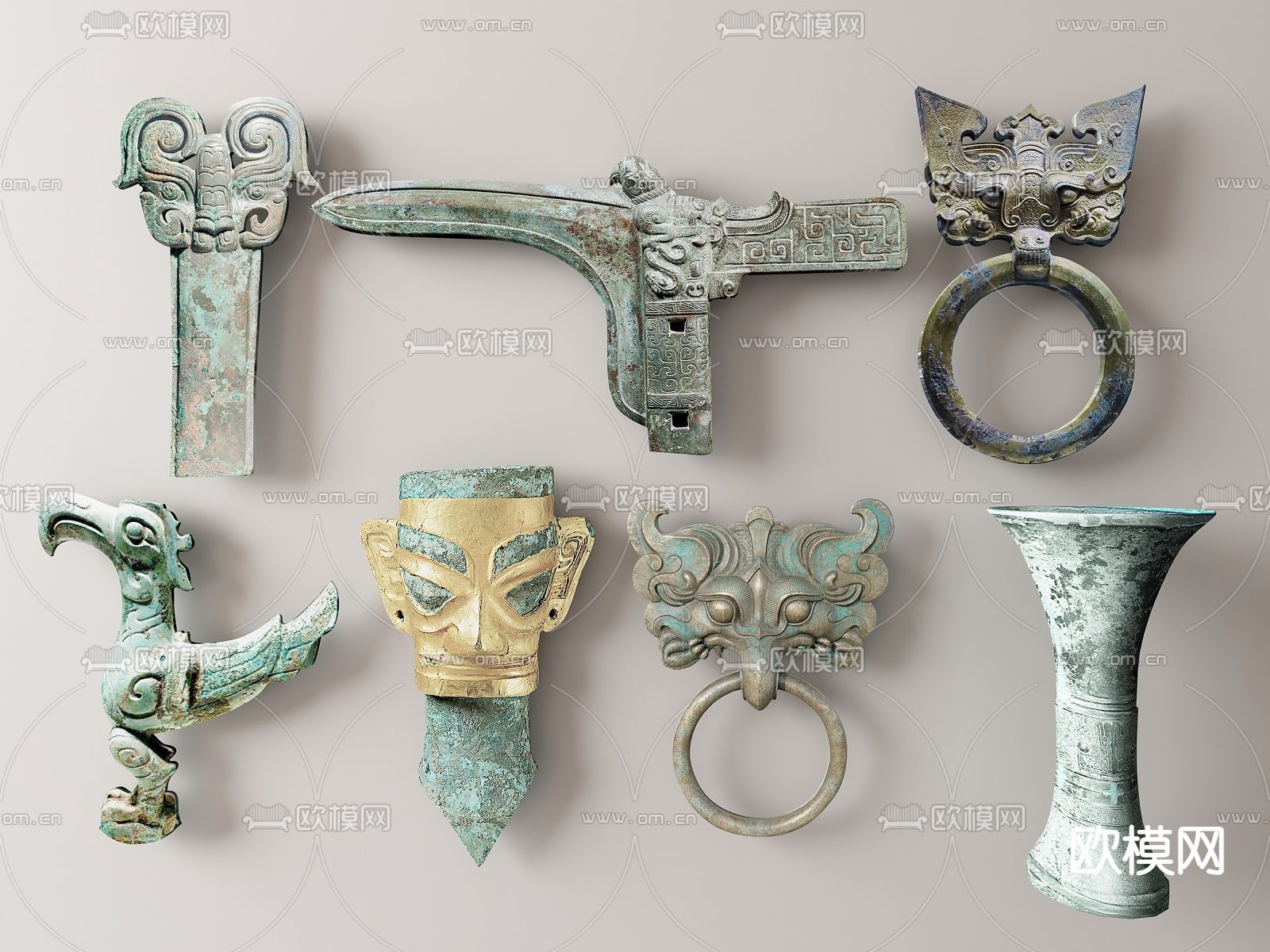 中式青铜器 三星堆 文物su模型下载（渲染图1）