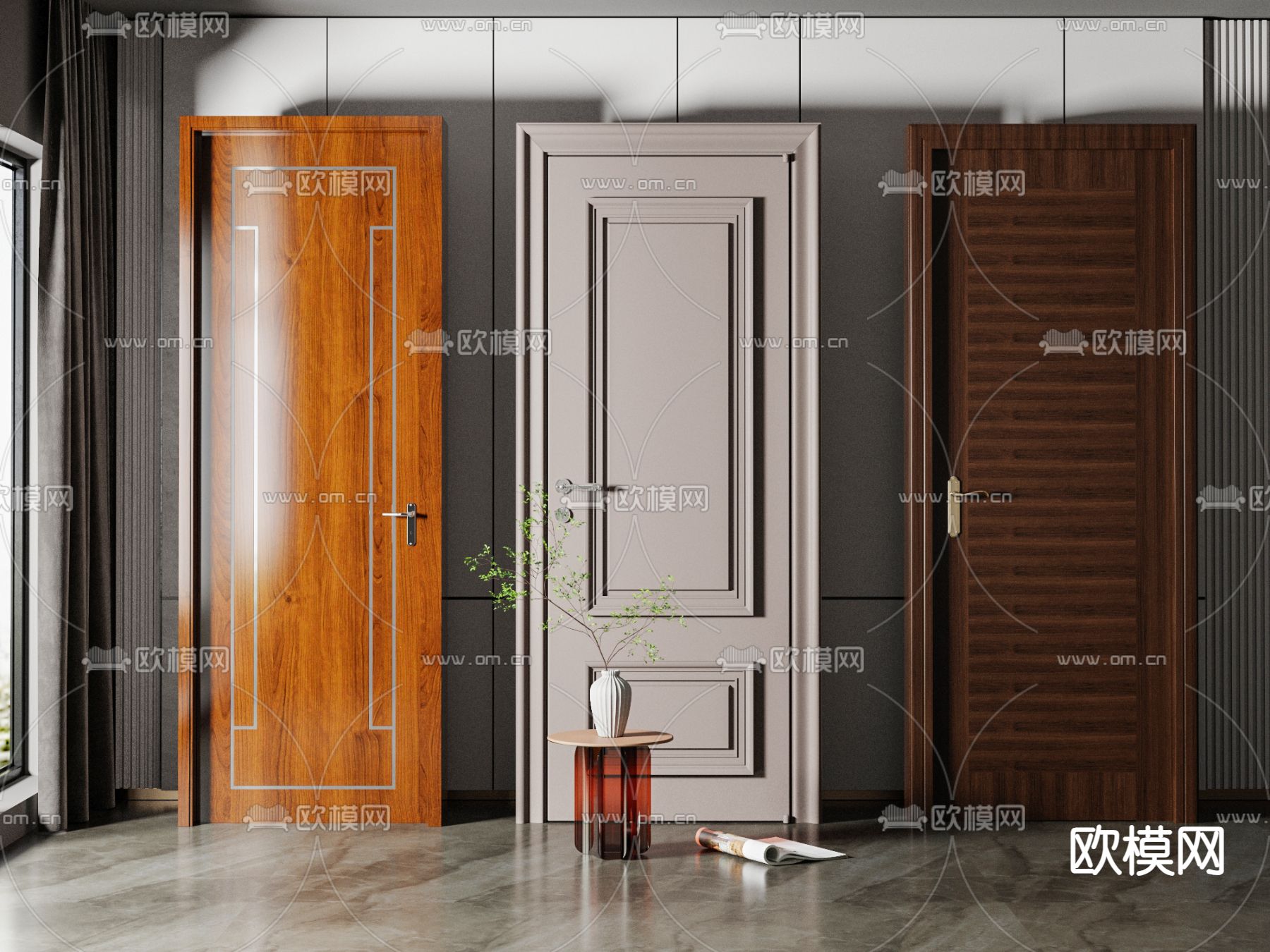 新中式单开门su模型下载（渲染图1）