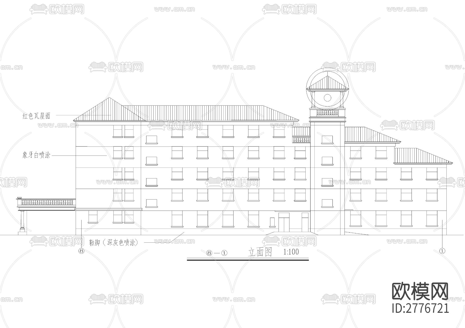 某小区会馆建筑CAD施工图下载（渲染图9）
