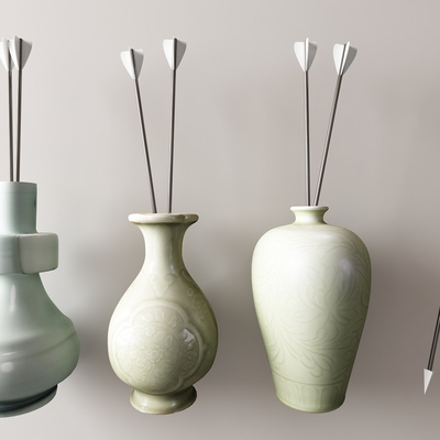  新中式投壶 瓷罐su模型 